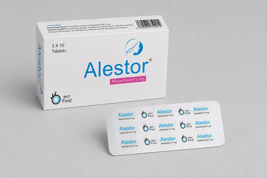 Alestor Allylestrenol 5 mg tablets box and blister
