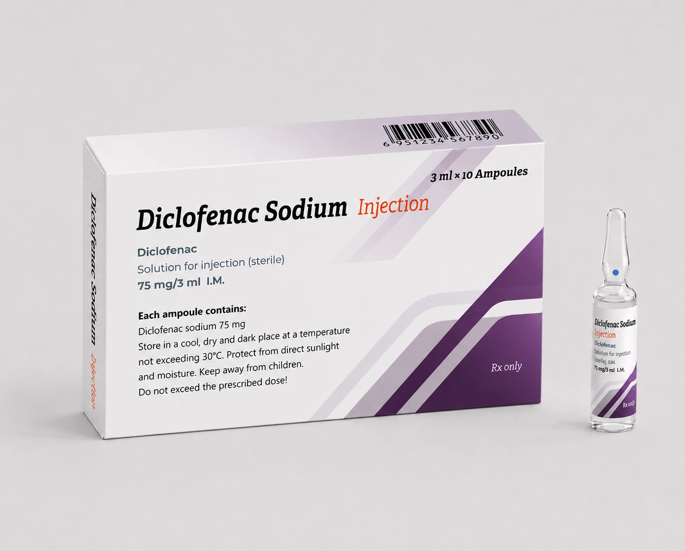 Diclofenac Injection packaging — Diclofenac Sodium, 75 mg / 3 mL (25 mg/mL)