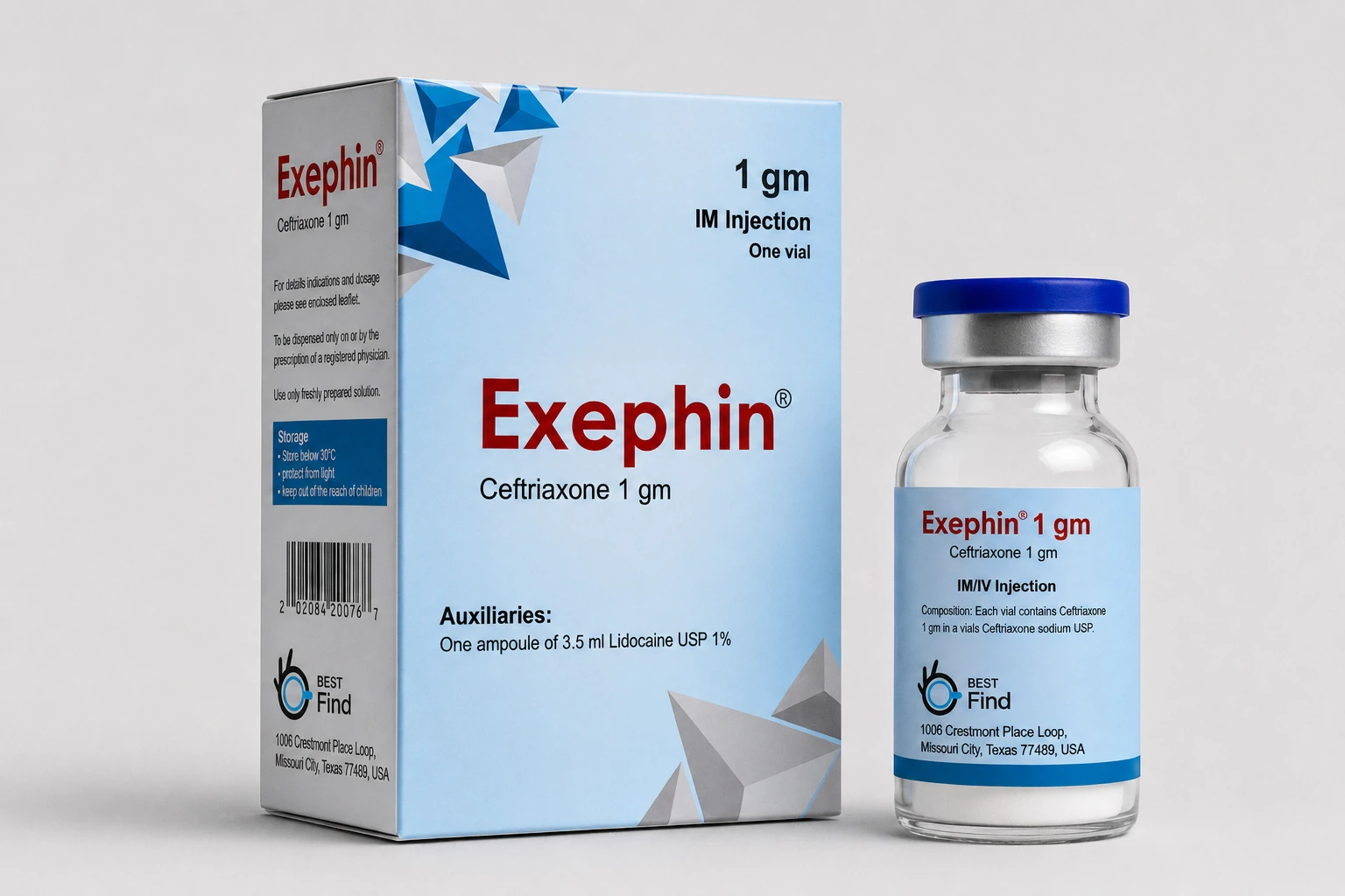 Exephin product packaging