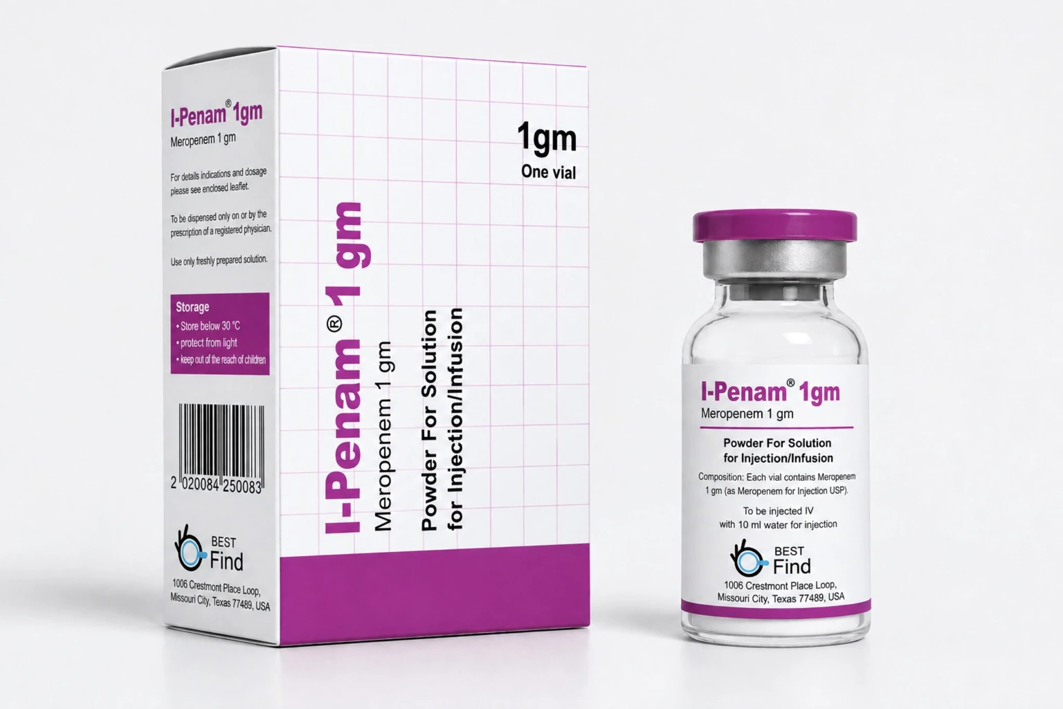 I-Penam packaging — Meropenem, 1 g per vial