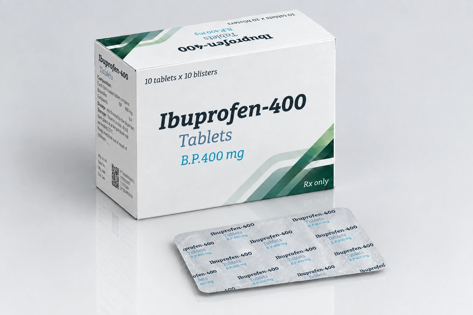 Ibuprofen-400 packaging — Ibuprofen, 400 mg per tablet