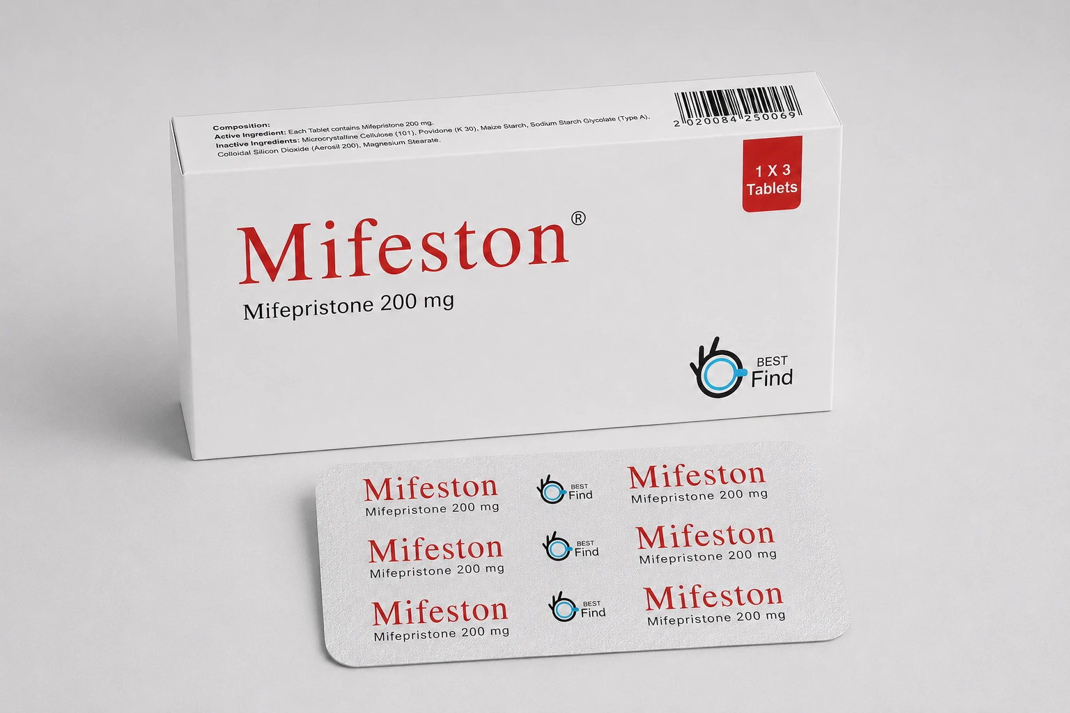 Mifeston packaging — Mifepristone, 200 mg