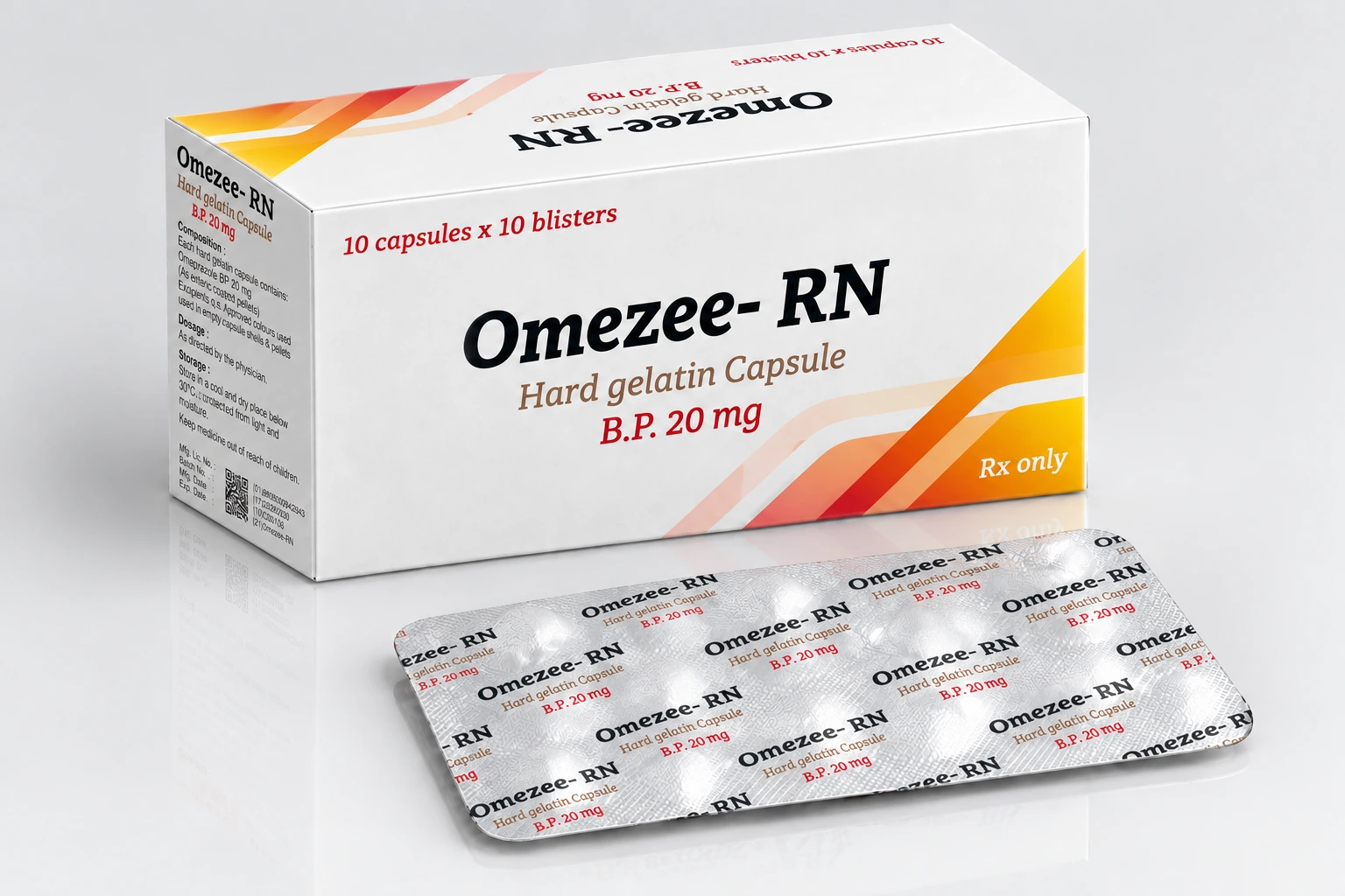 Omezee-RN packaging — Omeprazole, 20 mg per capsule
